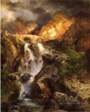 Tomás Morán Painting - Cascada Agua Montañas Rocosas Escuela Thomas Moran